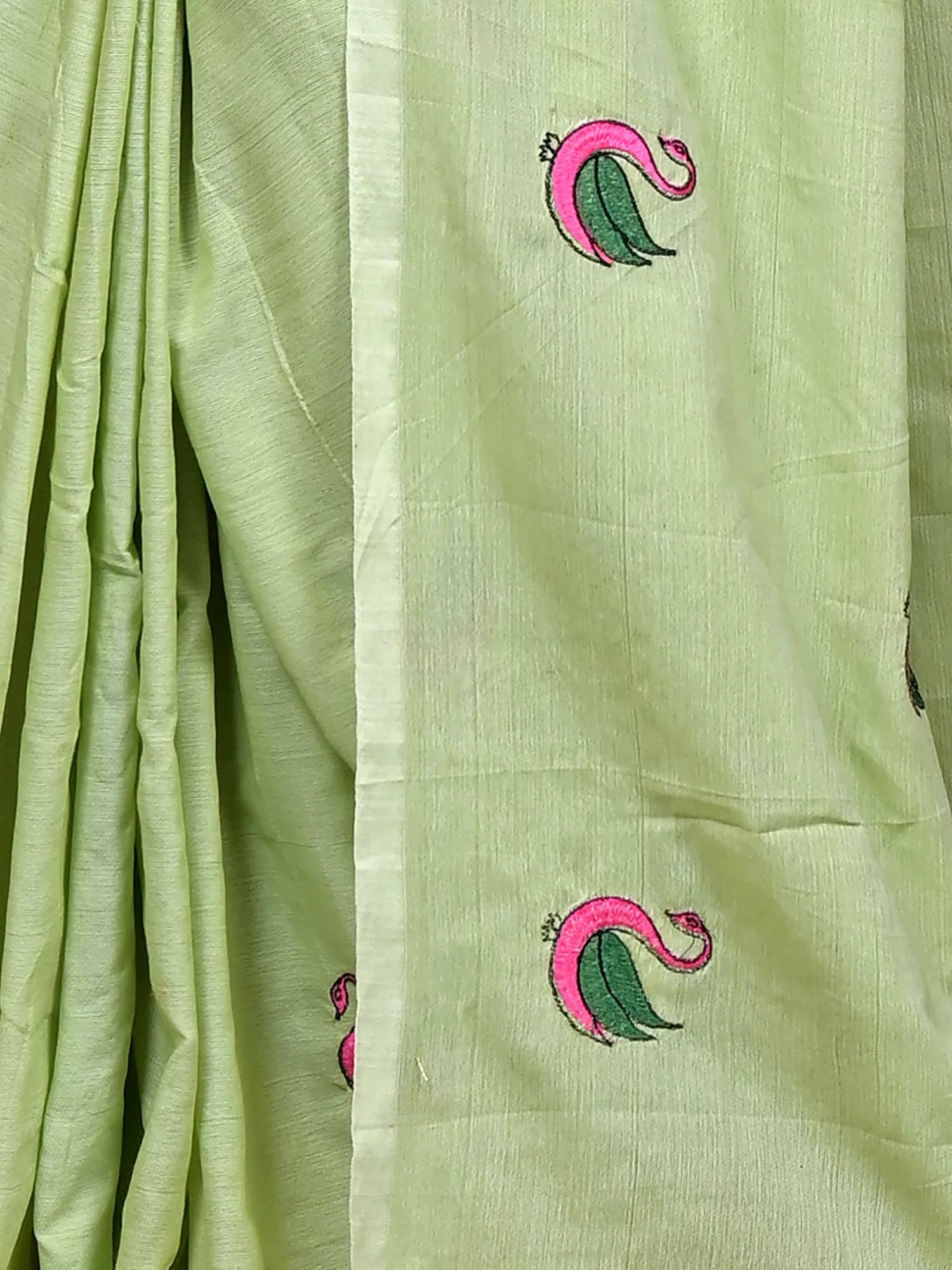 See Green Pure Cotton Norvi Embroidery Handloom saree (2286)